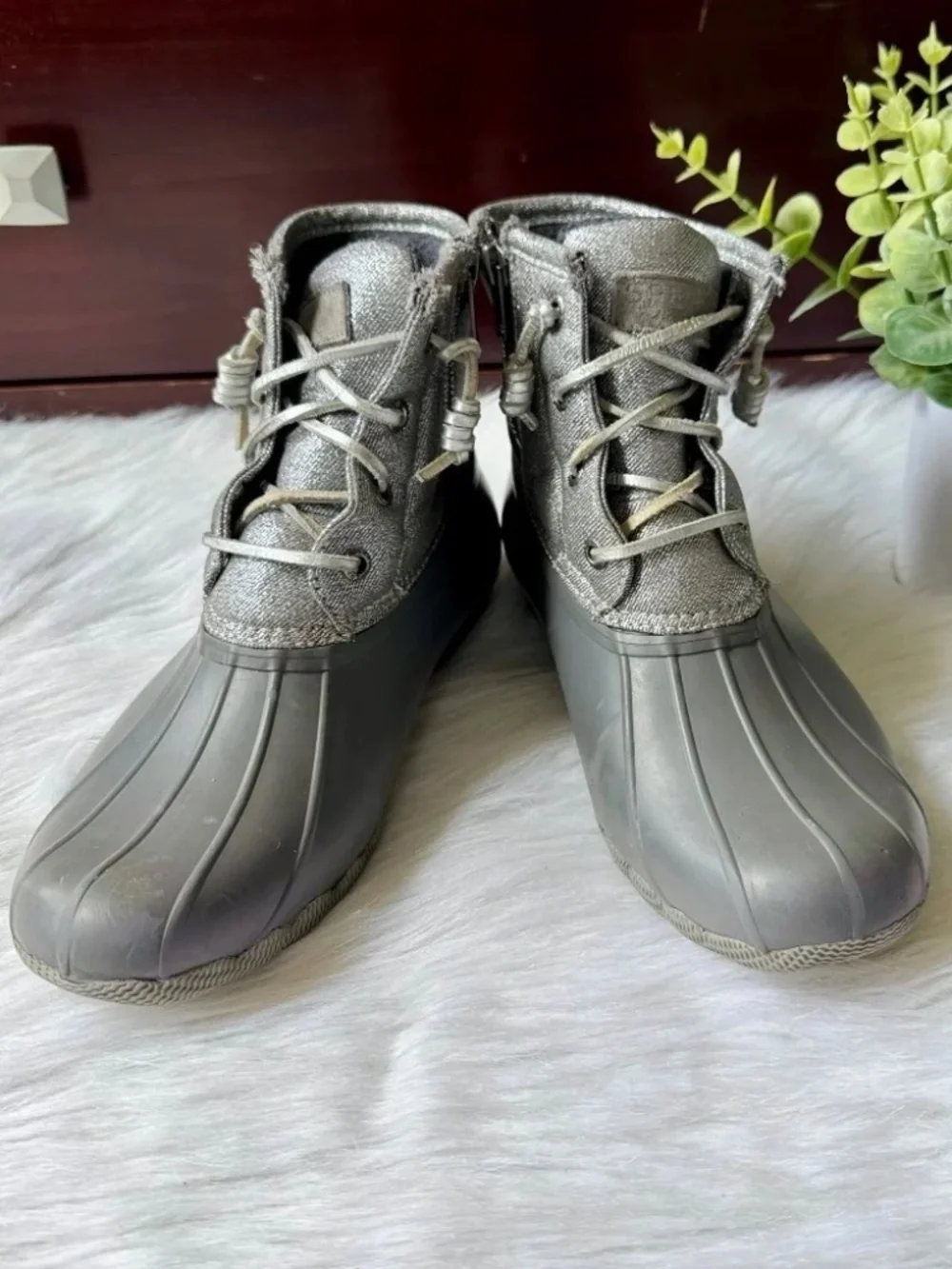 Preppy Fall Sperry Saltwater Waterproof Duck Boots‎ Gray 7.5